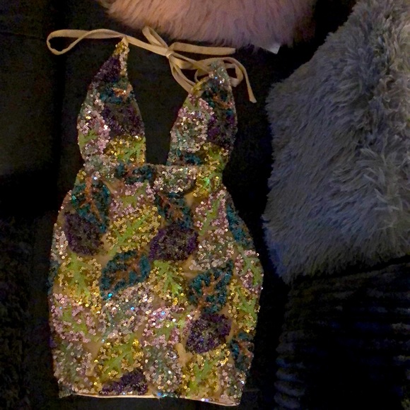 Multi color sequin backless mini dress - Picture 1 of 2
